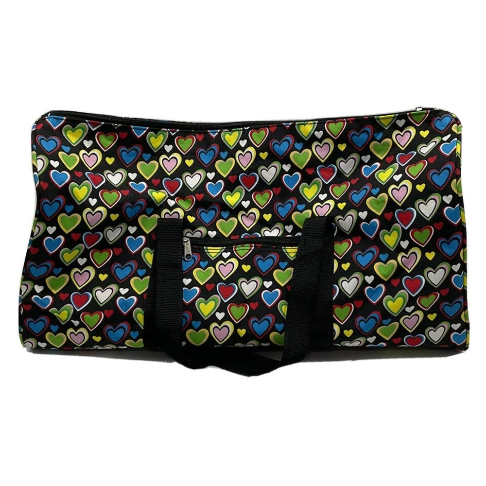 Heart Duffle Bag Weekender Black Multicolor 22 X 10 Hearts